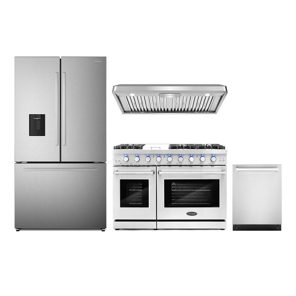 Cosmo 4 Piece Kitchen Appliance Package with French Door Refrigerator ...