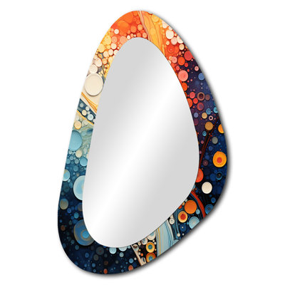 Creola coloré à l'encre microscopique Fantasia 1 - formes abstraites, miroir mural asymétrique, miroir de forme unique moderne, impression sur métal