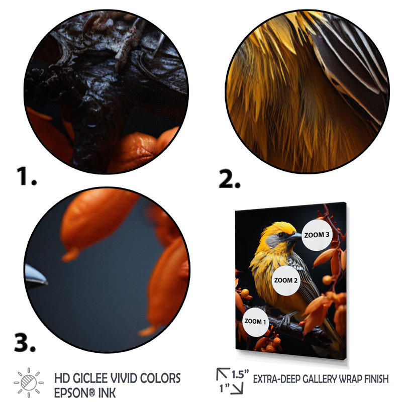 Bird Wings Of Majesty - Décoration murale animaux, Cadre flottant doré, H 32 po x l 24 po x P 1 po