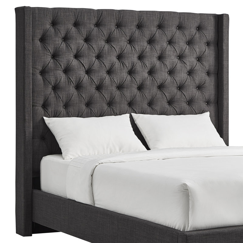 Kaster Upholstered Headboard, Heathered Dark Gray Linen, Queen