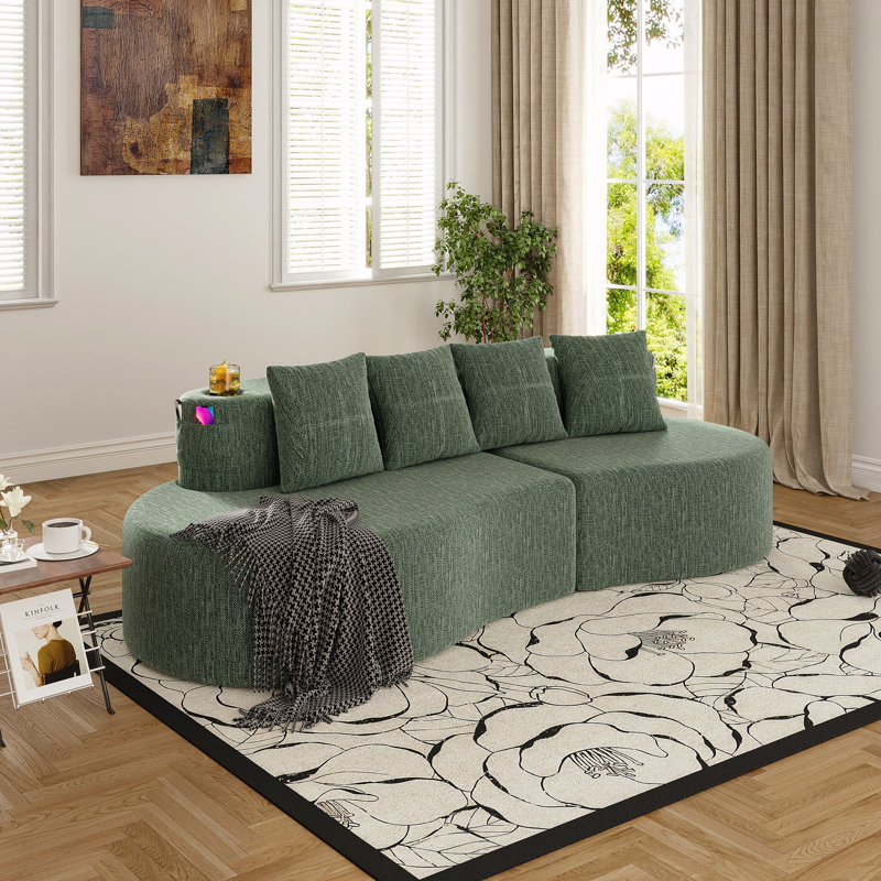 Canapé modulaire courbé moderne modulaire à 3 places minimaliste et élégant, Chenille verte