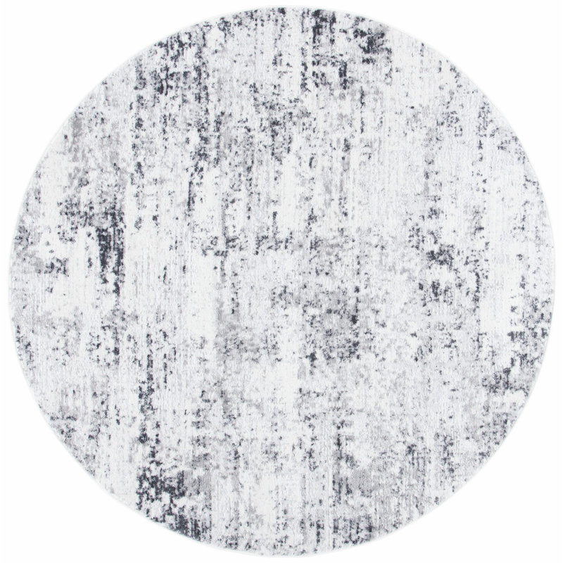 Tapis abstrait Grandview 700 Performance, Grey/Ivory, Rond 5 pi 3 po