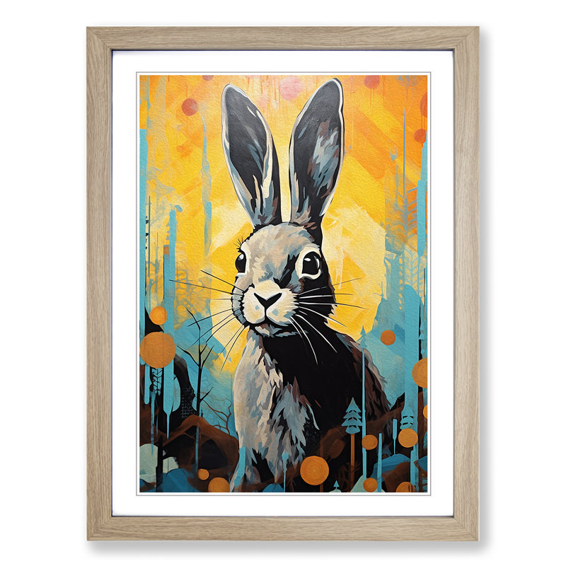 XYZ-FRM-V1223-5335 Rabbit Expressionism - Single Picture Frame Print on Wood, Oak, 46cm H x 34cm W x 2cm D