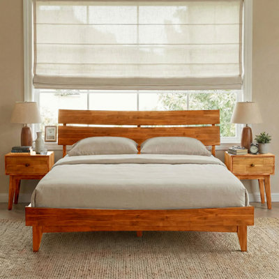  Acacia Aurora Premium Solid Wood Platform Bed Frame and High Headboard, King Bed Frame with Headboard Included, Mid Century Modern Bed Frame