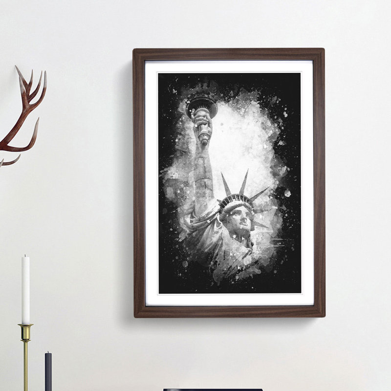 Statue of Liberty in New York City Abstract - Picture Frame Painting Print, Walnut Framed, 87cm H x 62cm W x 2cm D