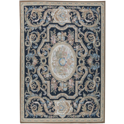 Hand-Knotted High-Quality Black and Beige Area Rug