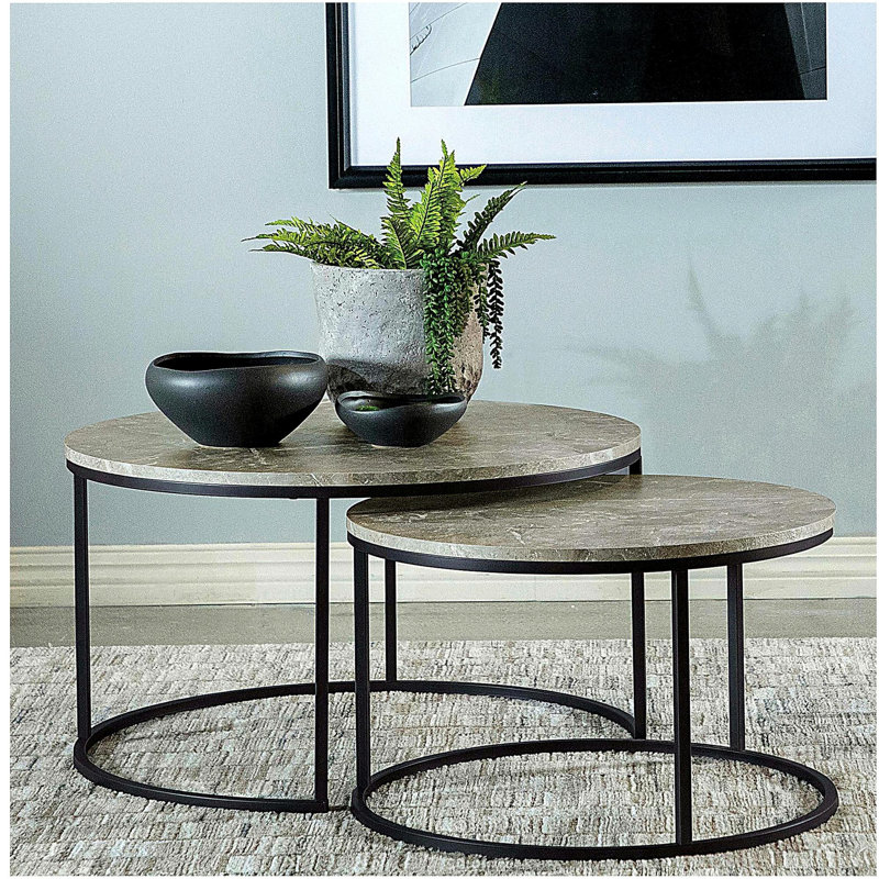 Hanover Gray 2-piece nesting artificial marble round coffee table