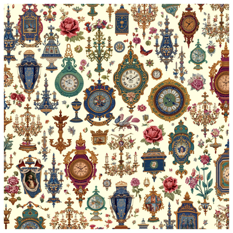 Victorian Clocks And Florals, 50 po x 92 po - 1 panneau, Blocage