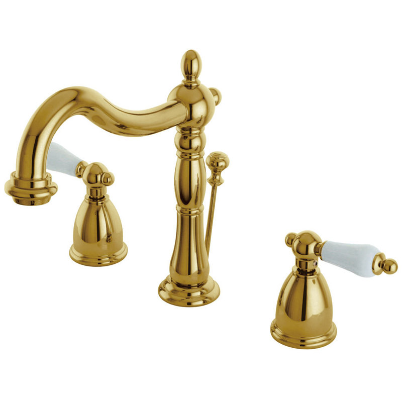Heritage Widespread Bathroom Faucet with Drain Assembly, Polished Brass
