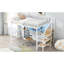 Lit mezzanine pleine grandeur en métal, teinte blanche, bureau, escalier de rangement, petite armoire, chambre à coucher à 7 couleurs, multifonctionnel, salon compact