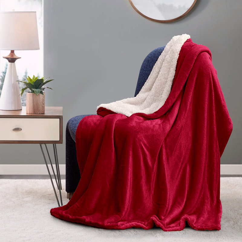 Hanae Sherpa Fleece Thick Blanket Bed Throws, Burgundy