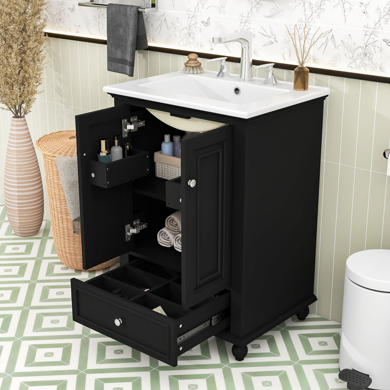 Meuble-lavabo intemporel: style rétro, rangement personnalisable, Black