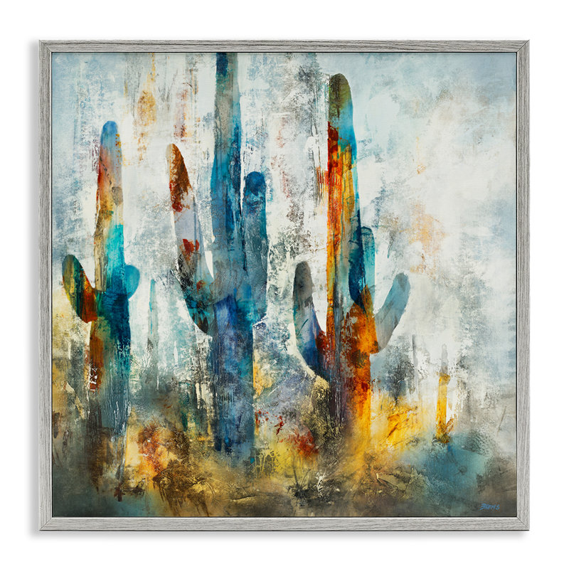 Abstrait, vibrant, cactus, silhouettes, estampe numérique par Scott Brems, H 17 po x l 17 po, Estampe numérique Farmhouse