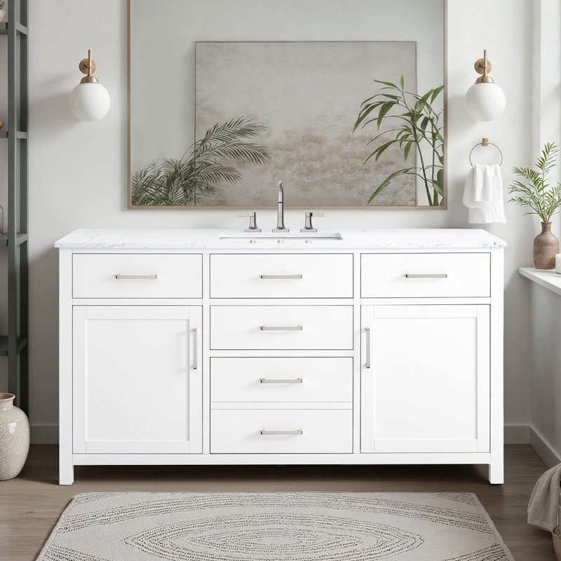 Tremolo 60" Single Bathroom Vanity With Engineered Marble Top, White