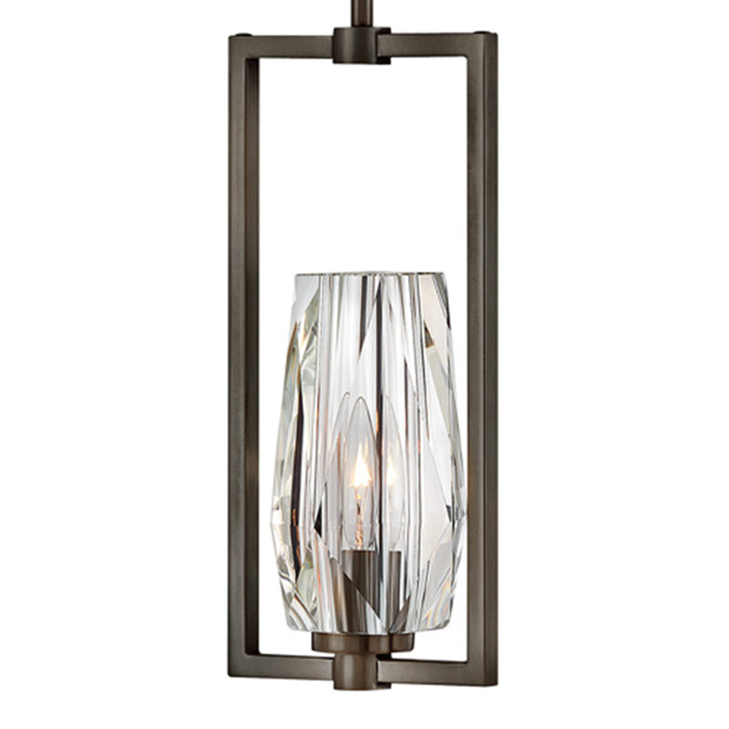 Ana 1-Light Pendant w/ Faceted Heavy-Cut Diamond-Shaped Crystal Shades, Black Oxide