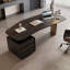 Bureau en bois manufacturé courbé noir et bronze avec 3 tiroirs-131409886
