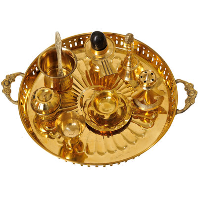 Ensemble de vénération de Shiva Linga de 10 po en laiton fait à la main Puja Thali