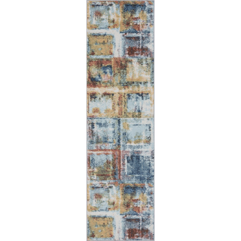 Tapis bleu marine / brun Ke Derde, Tapis de couloir 2 pi 3 po x 7 pi 3 po