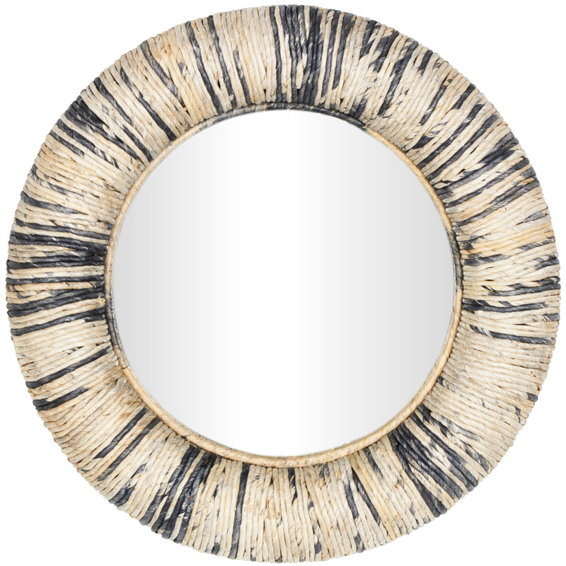 Gray Teak Wood Wall Mirror with Coiled Frame