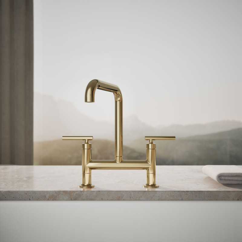Purist® Two-Hole Deck-Mount Bridge Kitchen Sink Faucet, Vibrant French Gold
