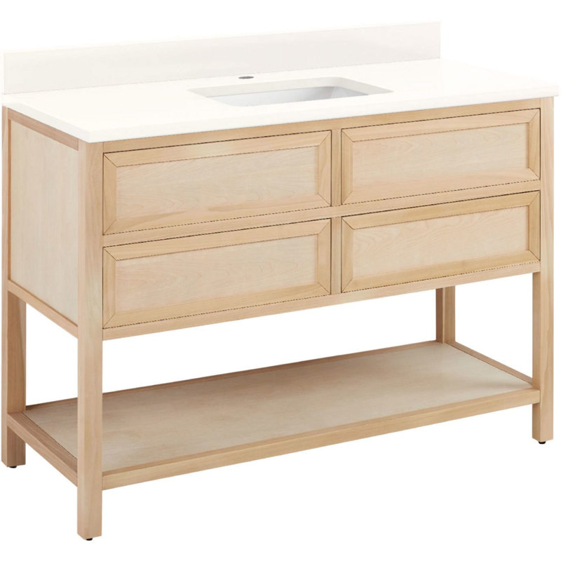 48" Robertson Single Bathroom Vanity Set with Rectangular Undermount Sink, Arctic White Quartz, Single-Hole Centered