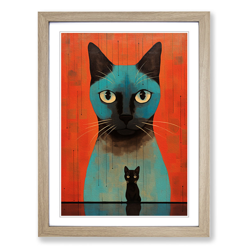 Siamese Cat No.3 1 Piece Single Picture Frame Wall Art, 46cm H x 34cm W, Oak Framed