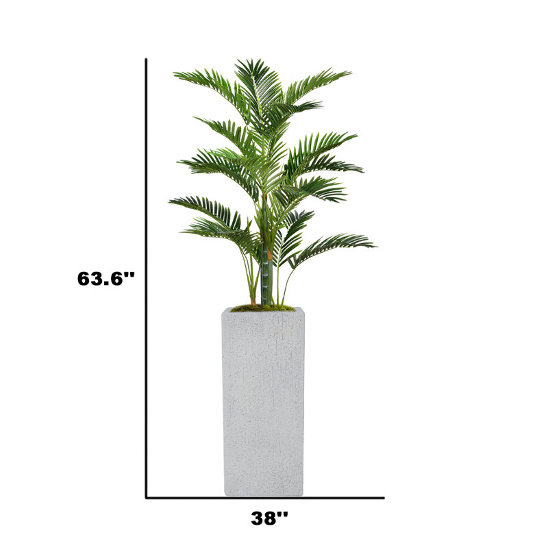 Artificial Palm Tree In A Square Beige Fiberstone Planter