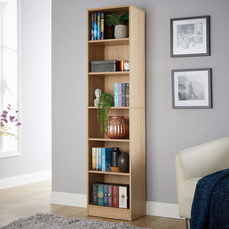 Sarahya Narrow Slim 6 Shelf Bookcase Storage Unit, Brown