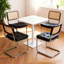 Ensemble de 4 chaises de salle à manger modernes du milieu du siècle, chaises d'appoint cantilever en similicuir et rotin