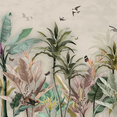 Murale jungle tropicale avec oiseaux
