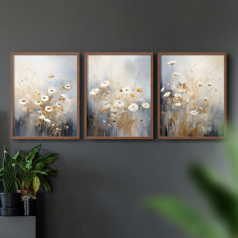 Étude florale série Cxx - ensemble de 3 estampes giclées encadrées - prêt à, Noyer, H 14 po x l 11 po