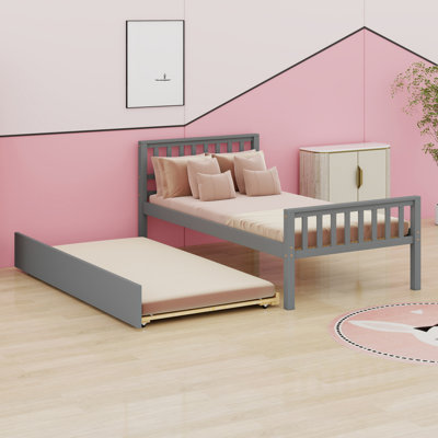 Lit avec lit gigogne, cadre de lit plateforme avec tête et pied de lit, pour un petit espace de vie dans la chambre à coucher