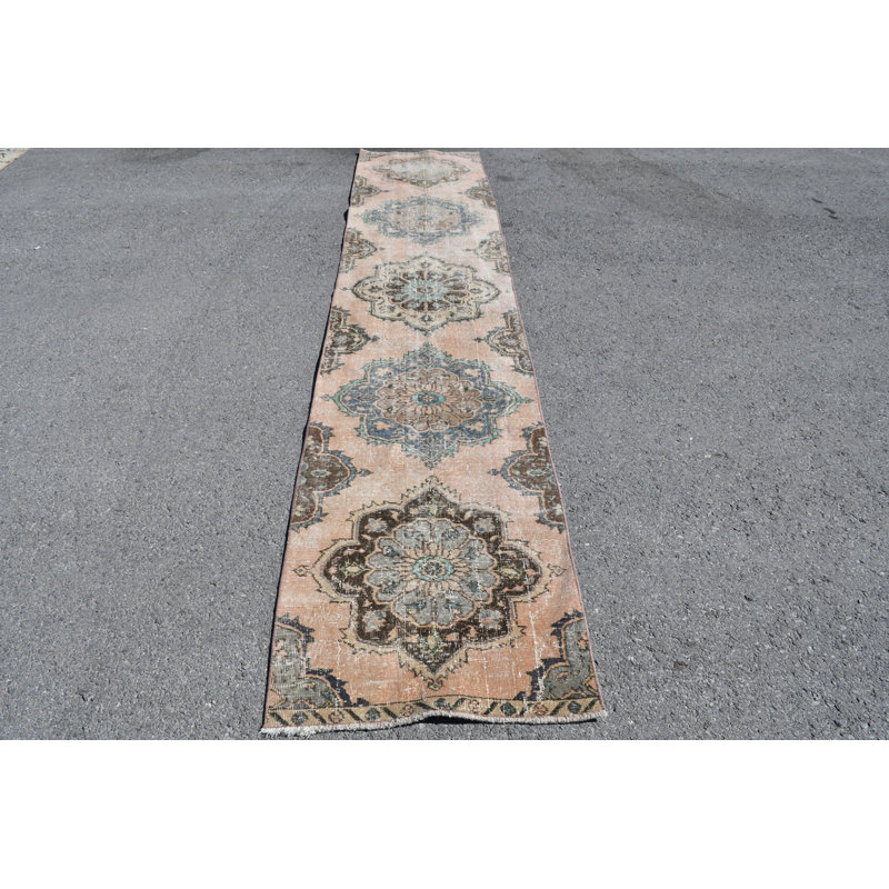 Tapis de couloir vintage turc Oushak décoratif pour la cuisine, le couloir et le couloir SN-5310 - bleu / rose