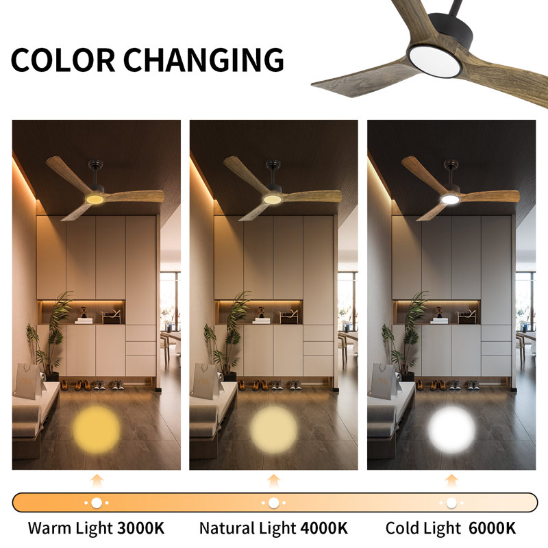 52 Inch Indoor Outdoor Ceiling Fan With Light And Remote Control, Wooden Blade, Silent Reversible DC Motor, Light Memory, 6 Speed For Bedroom/living Room, Etc.