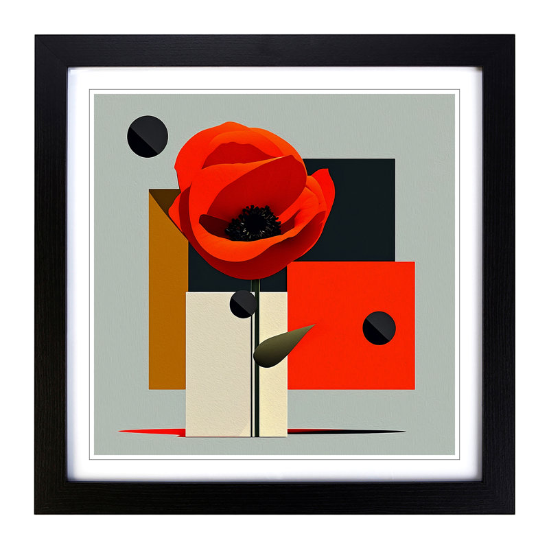 Poppy Flower Suprematism No.1 - Framed Print, Black