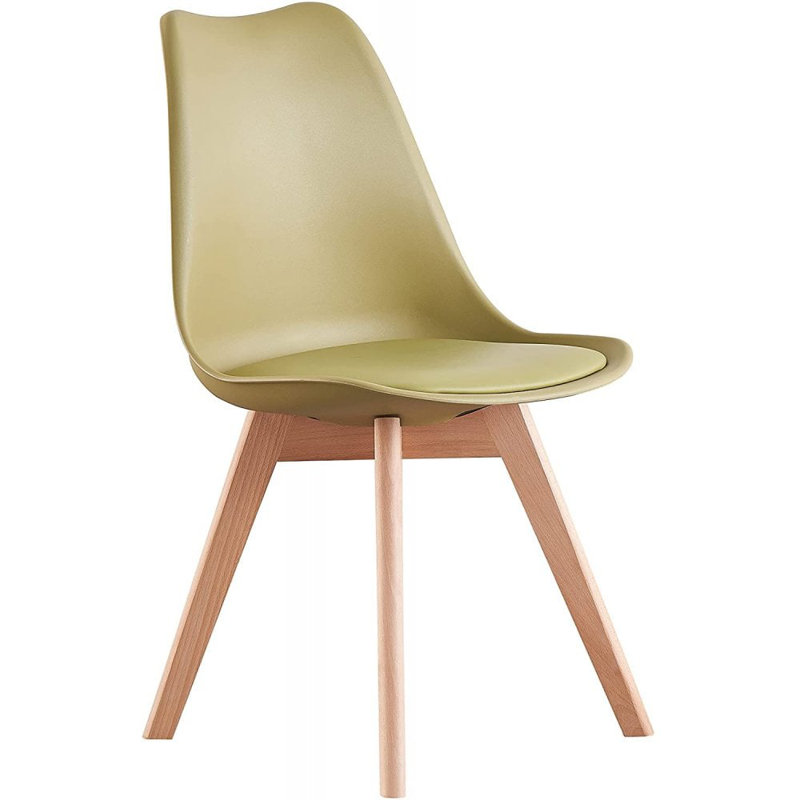 Thomasin Modern  Scandinavian Minimalist Dining Chair with Faux Leather Cushions and Solid Wood Legs - Side Chair for Dining Room Kitchen Office - Single