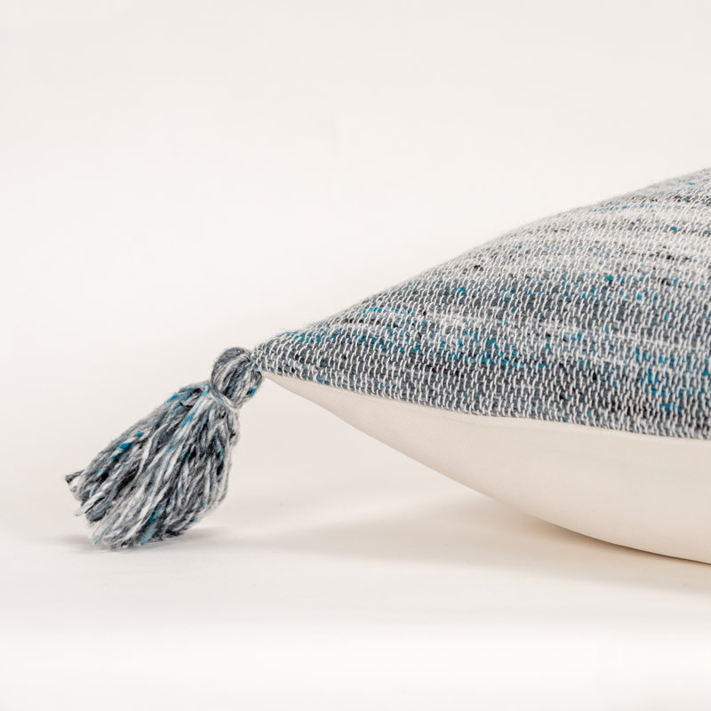 20" Gray and Teal Striped Tassel Throw Pillow