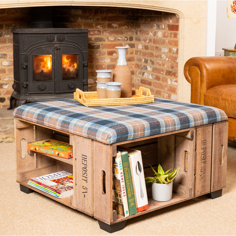 Krugerville 82cm Wide Square Tartan Ottoman with Storage