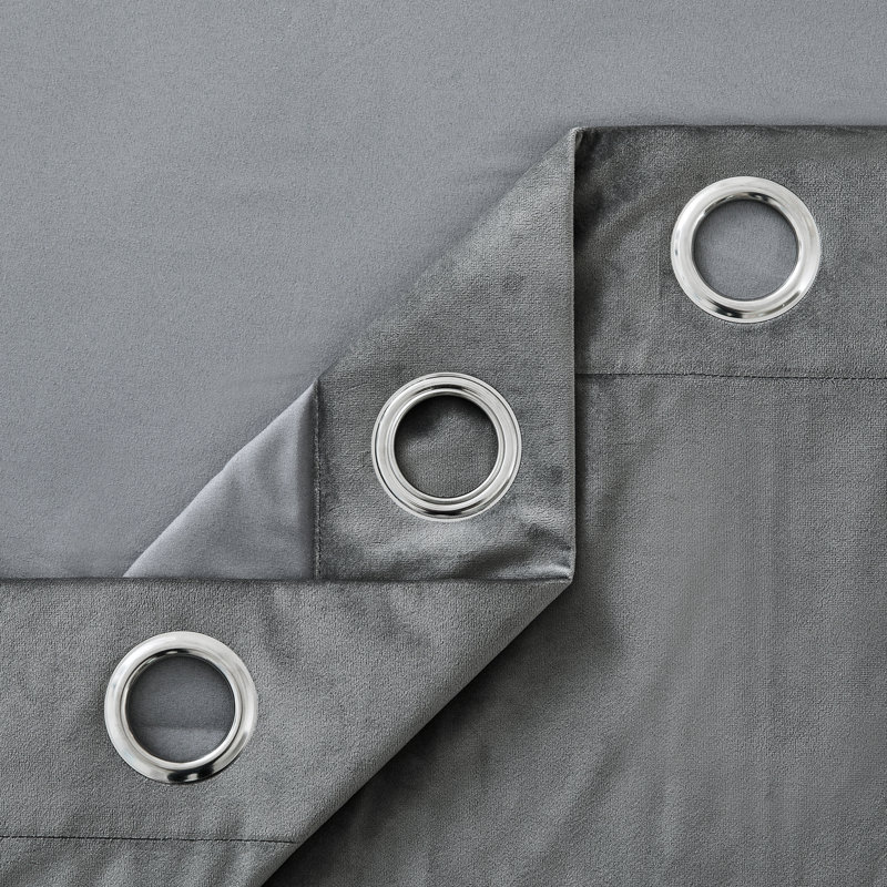 Rumson Crushed Velvet Eyelet Sheer Curtains Pair, 228cm x 228cm, Grey