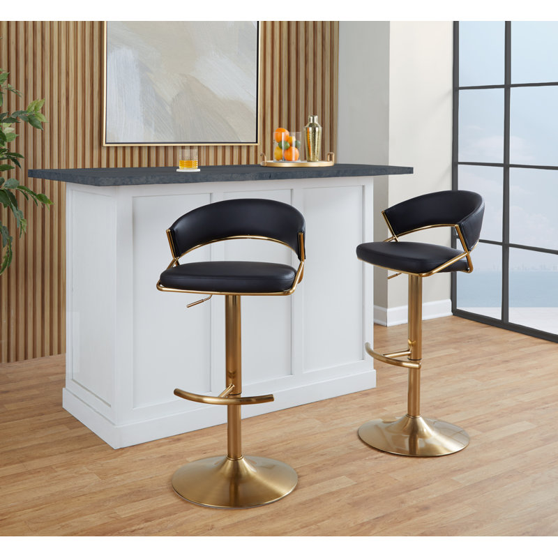 Tabourets de bar réglables avec repose-pieds arrondi Loehr, Doré, Noir