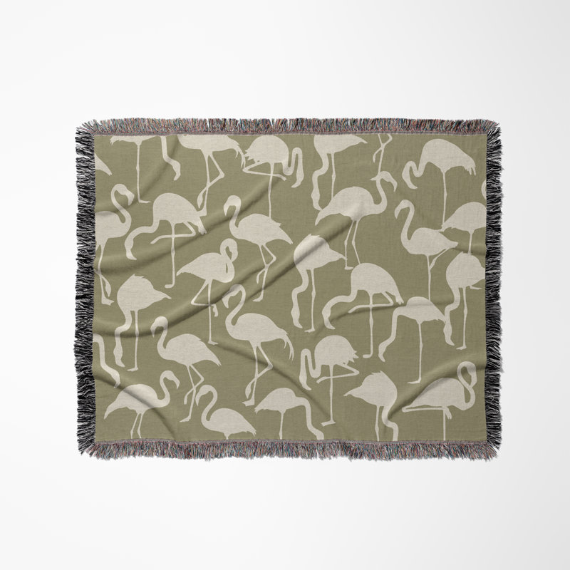 Jeté en mélange de coton Vixo Flamingo, Chartreuse / blanc cassé, L 70 po x l 50 po