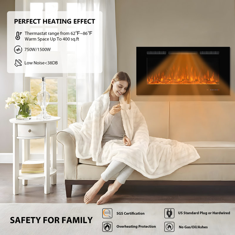 100 inches Recesses and Wall Mounted Electric Fireplace inserts