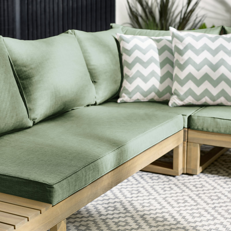 Temmy Solid Wood 7/8 Seater Garden Sofa Set With Coffee Table - Outdoor Patio Lounge Modern Garden, Beige/Green