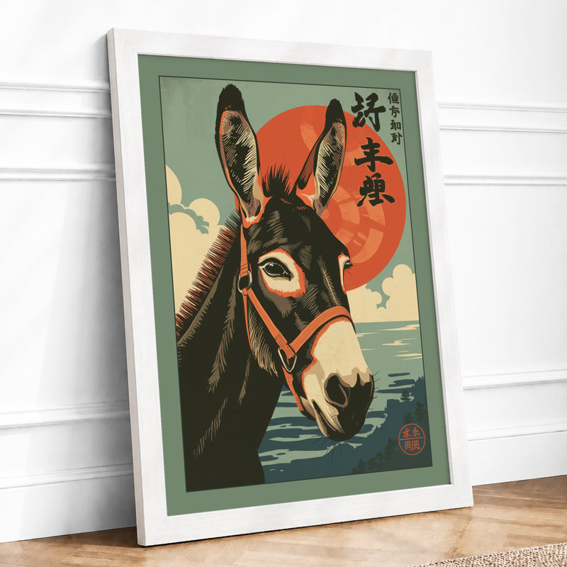 Donkey With Rising Sun Japandi - Print, A1 - 84.1 x 59.4 cm, White