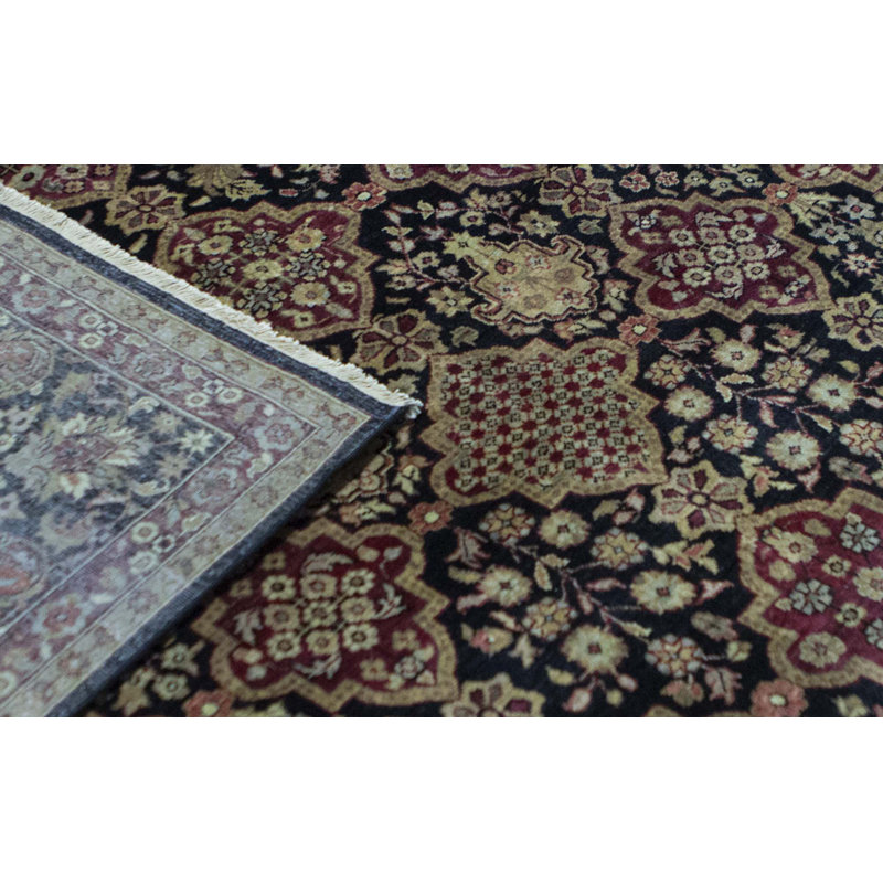Tapis noir et multicolore de haute qualité noué à la main