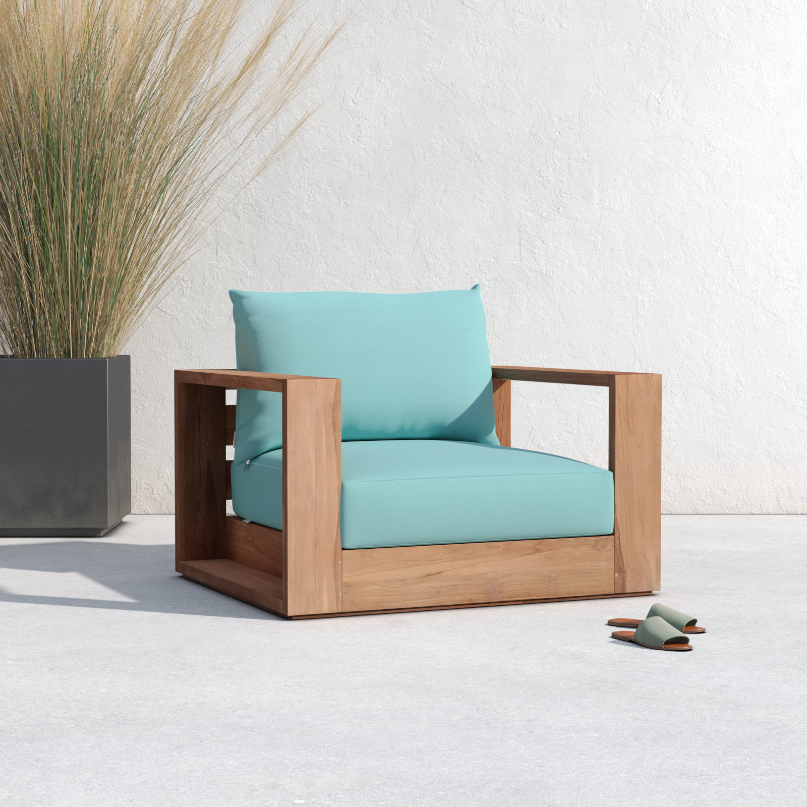 Tulum Teak Patio Lounge Chair, Sea Blue