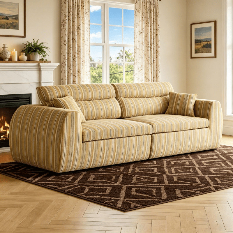 Canapé modulaire 2 pièces à compression - rayure chenille, mousse haute densité, sans assemblage, CSN-W5532S00016 Jaune noir
