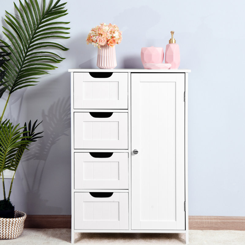 Armoire de salle de bain blanche avec tablette réglable et tiroirs - Design moderne pour le sol de la maison avec tiroirs à poignées, matériau