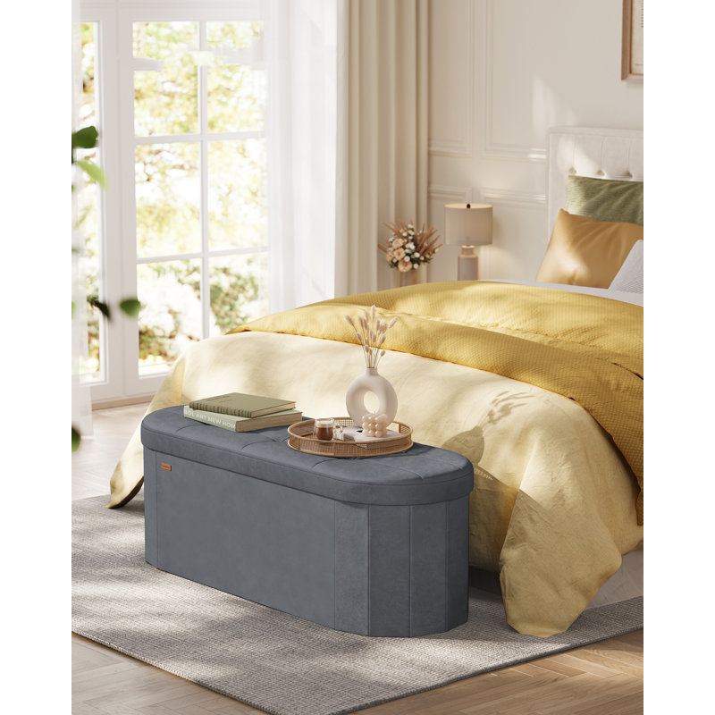 110 cm W Tufted Oval Ottoman with Storage, Grey