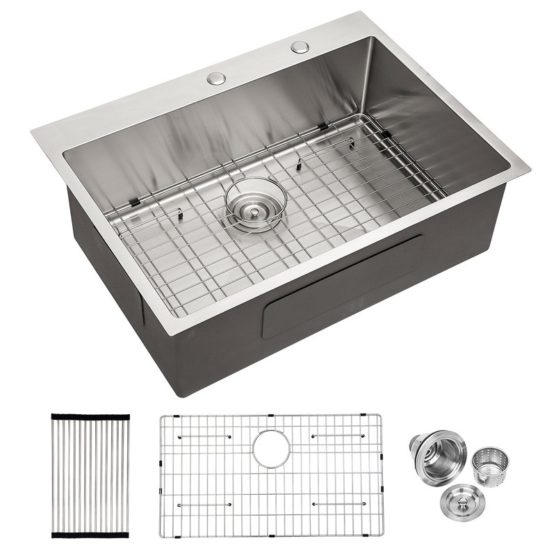 30X22 Inch Kitchen Sink Drop In 16 Gauge Stainless Steel 30" Single Bowl Topmount Kitchen Sink Basin, Brushed Nickel